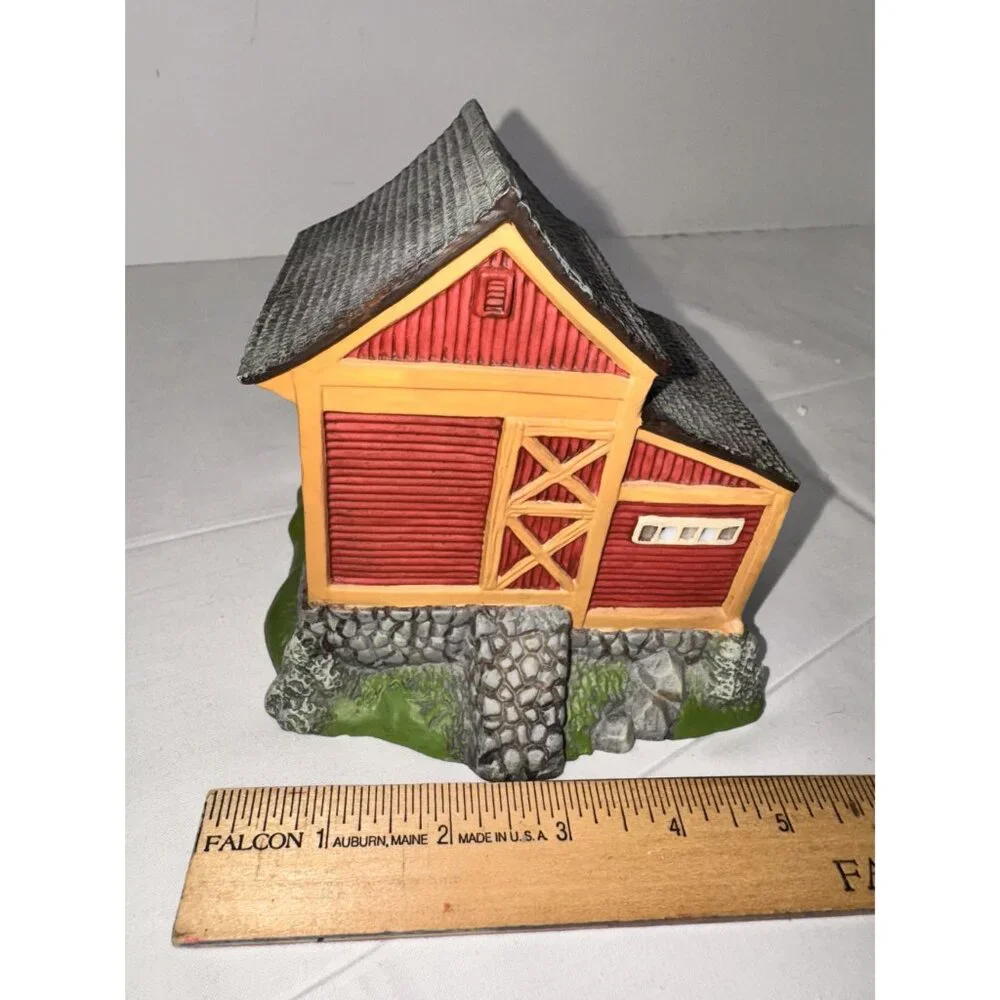 Handcrafted Ceramic Red Barn Figurine Rustic Design Approx. 5.5" Height 5.75" Wi - Picture 6 of 6